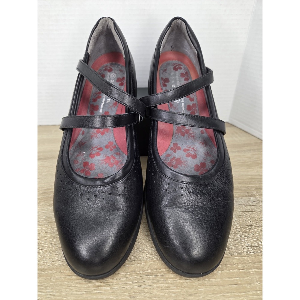 Aravon Mary Jane Shoes Single Strap Black Leather Casual Comfort Fit‎ Size 8.5AA
